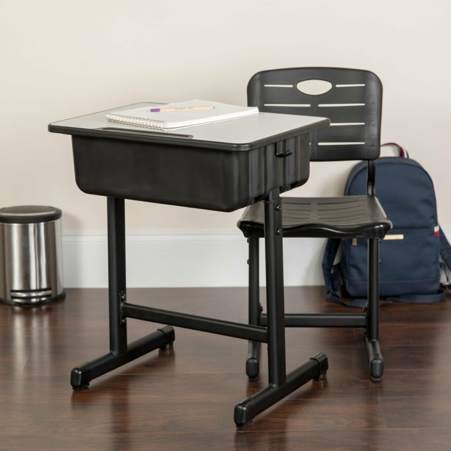 Classroom FLASH Desks & Study Carrels | Adjustable Height Student Desk And Chair With Pedestal Frame