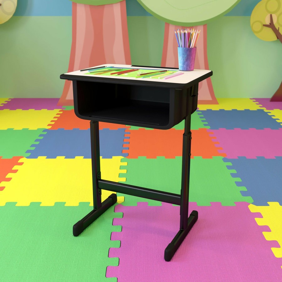 Classroom FLASH Desks & Study Carrels | Student Desk With Top And Adjustable Height Pedestal Frame