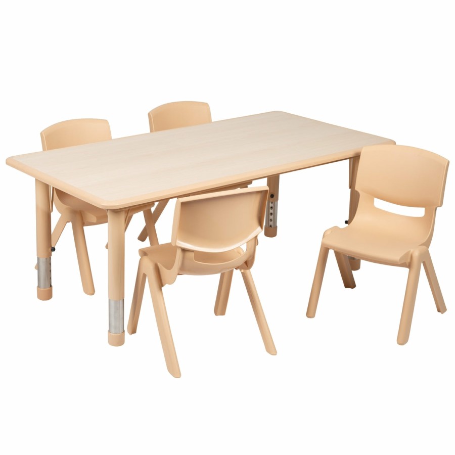 Classroom FLASH Activity Sets | 23.625"W X 47.25"L Rectangular Plastic Height Adjustable Activity Table Set With 4 Chairs