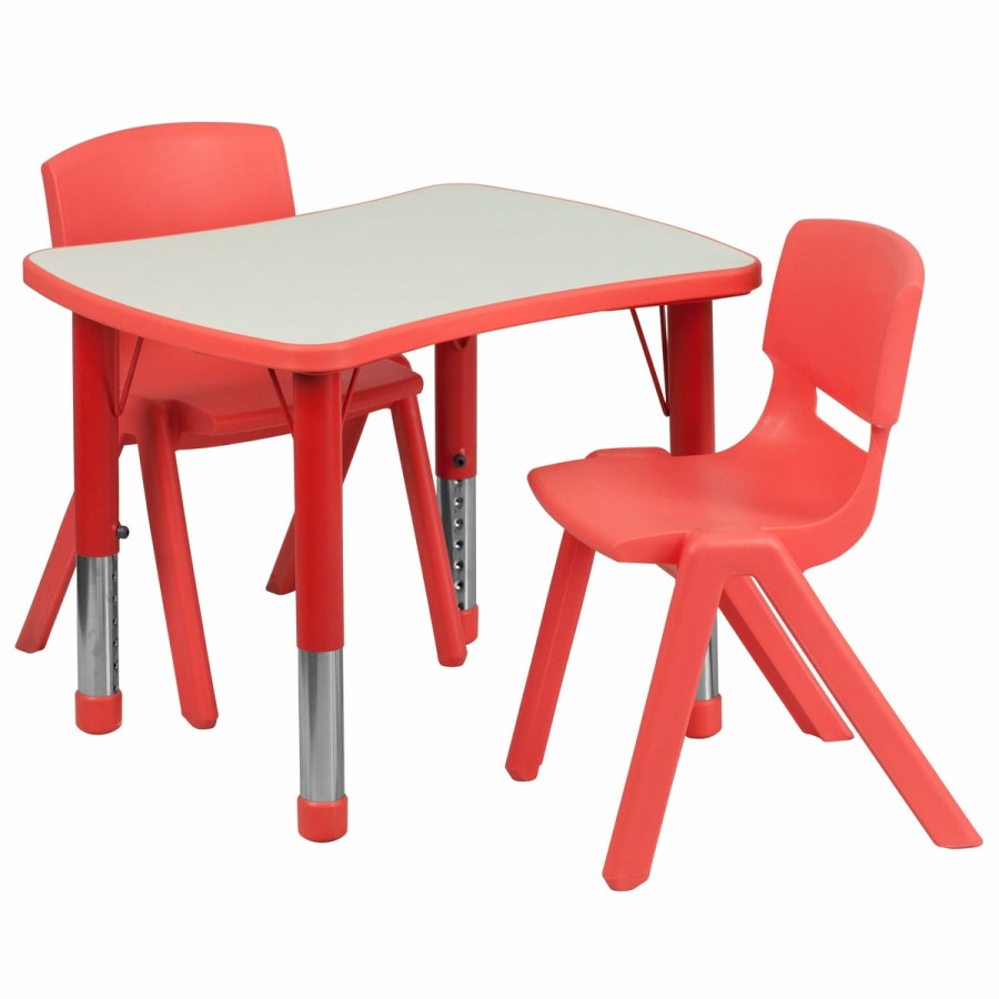 Classroom FLASH Activity Sets | 21.875"W X 26.625"L Rectangular Plastic Height Adjustable Activity Table Set With 2 Chairs