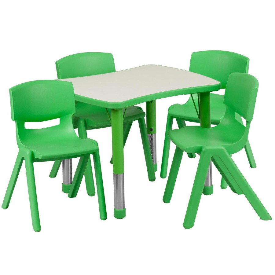 Classroom FLASH Activity Sets | 21.875"W X 26.625"L Rectangular Plastic Height Adjustable Activity Table Set With 4 Chairs