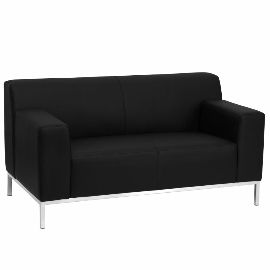 Office & Reception FLASH Reception Loveseats | Hercules Definity Series Contemporary Leathersoft Loveseat With Line Stitching And Integrated Stainless Steel Frame