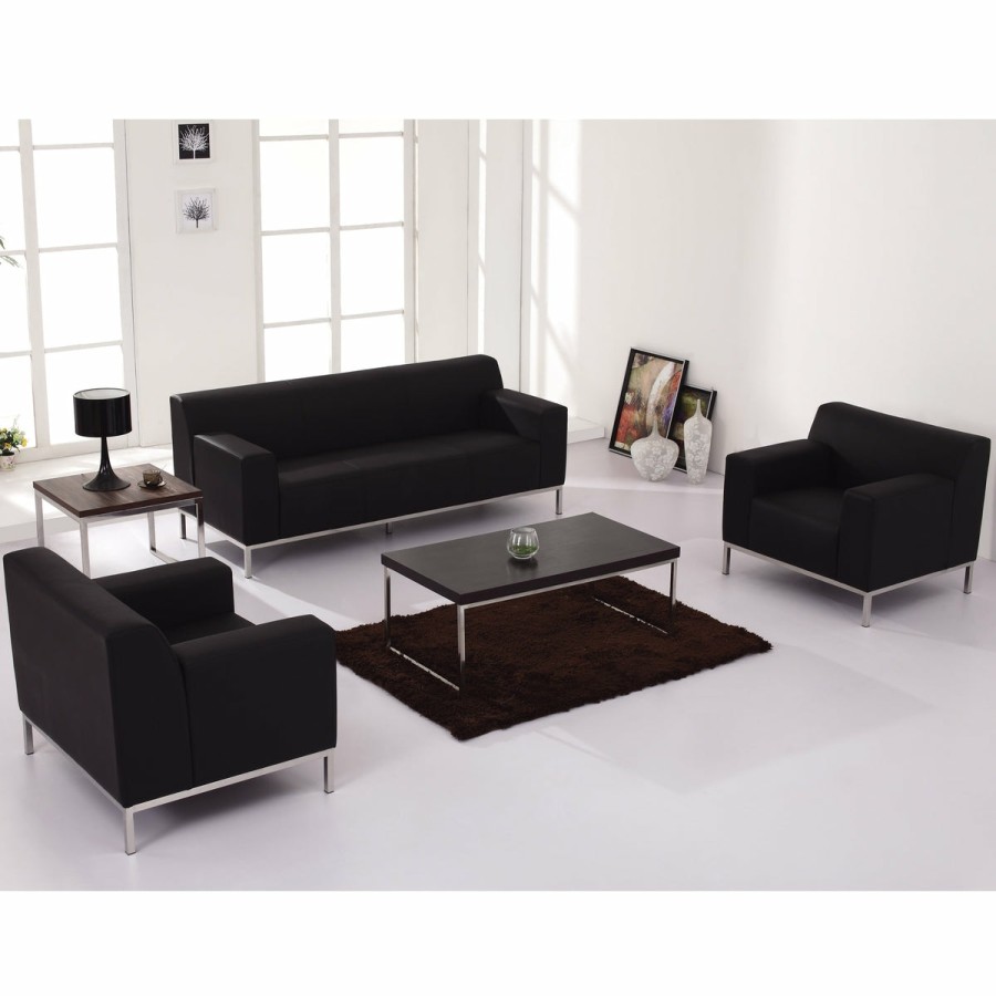 Office & Reception FLASH Reception Loveseats | Hercules Definity Series Contemporary Leathersoft Loveseat With Line Stitching And Integrated Stainless Steel Frame