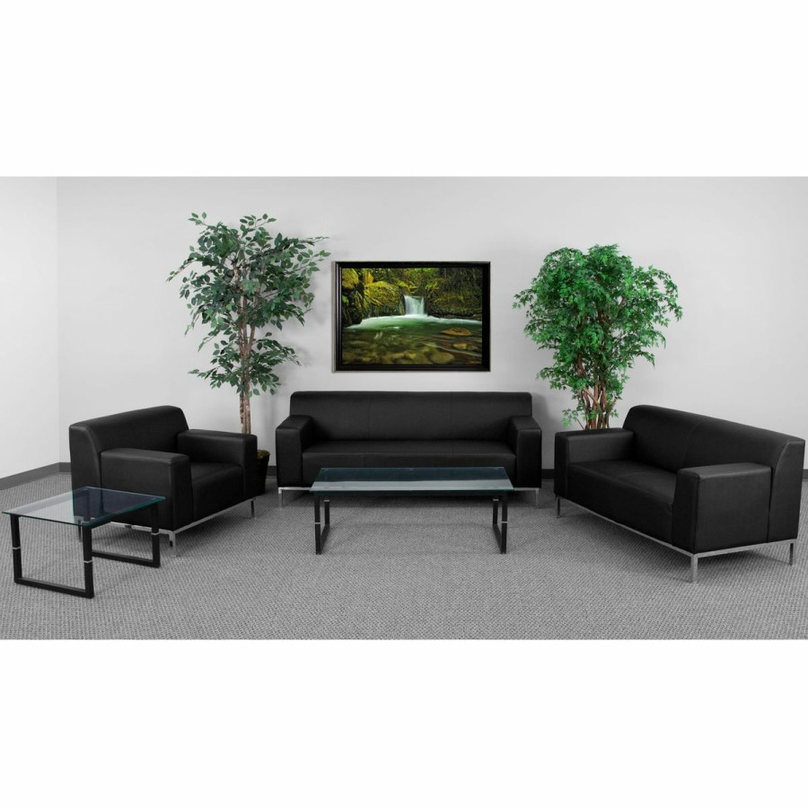 Office & Reception FLASH Reception Sets | Hercules Definity Series Leathersoft Reception Room Set With Line Stitching And Integrated Stainless Steel Frame