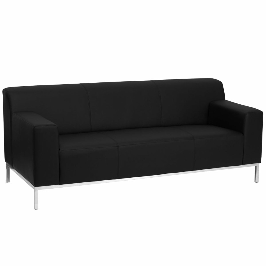 Office & Reception FLASH Reception Sofas | Hercules Definity Series Contemporary Leathersoft Sofa With Line Stitching And Integrated Stainless Steel Frame