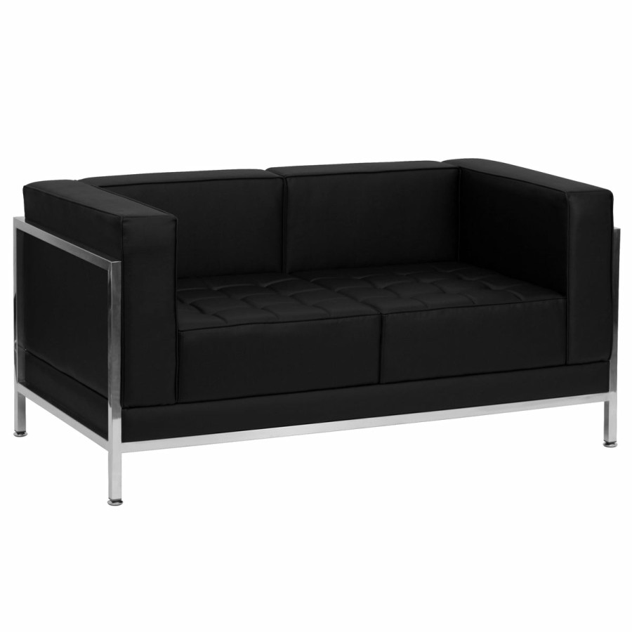 Office & Reception FLASH Modular Reception Loveseats | Hercules Imagination Series Contemporary Leathersoft Modular Loveseat With Quilted Tufted Seat And Encasing Frame