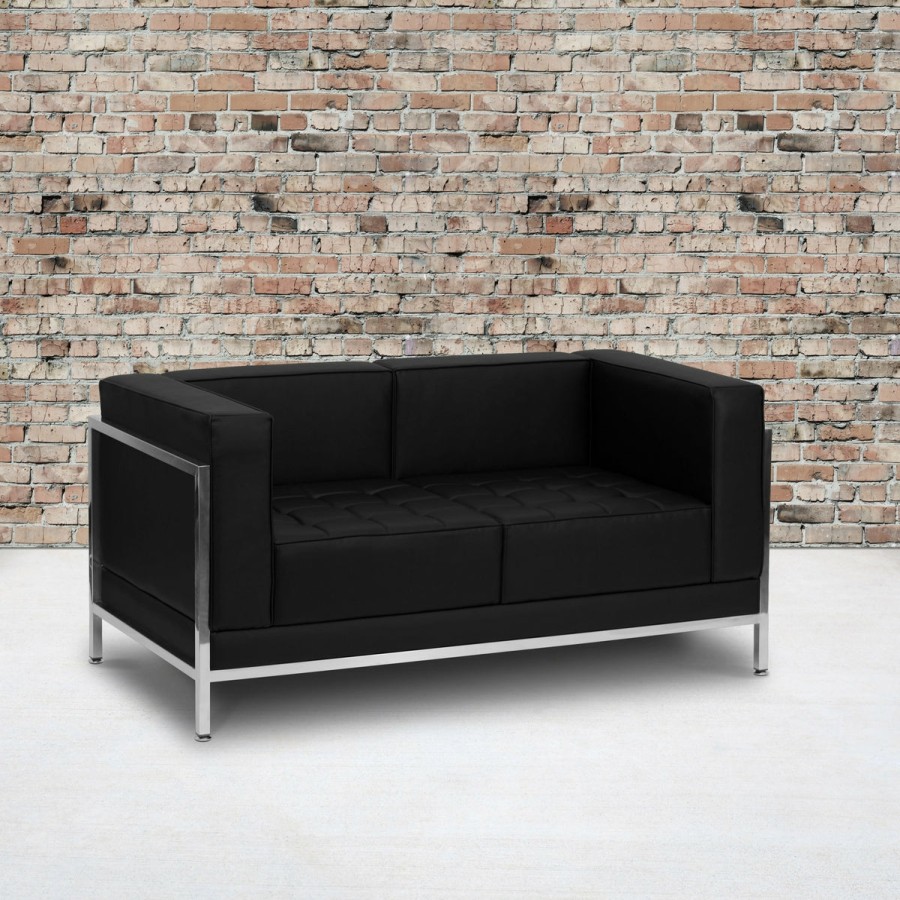 Office & Reception FLASH Modular Reception Loveseats | Hercules Imagination Series Contemporary Leathersoft Modular Loveseat With Quilted Tufted Seat And Encasing Frame