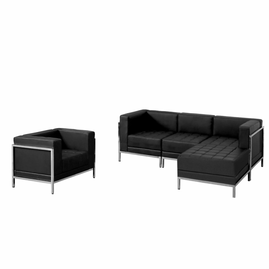 Office & Reception FLASH Modular Reception Sets | Hercules Imagination Series Leathersoft Sectional & Chair, 5 Pieces