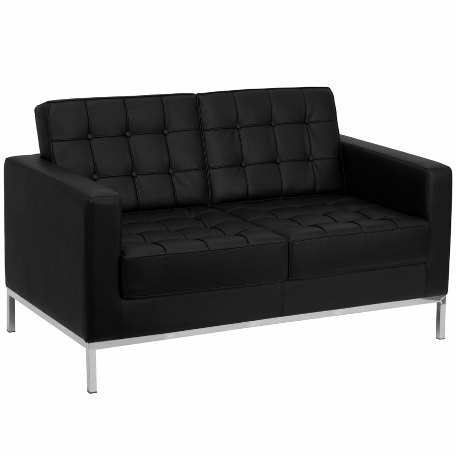 Office & Reception FLASH Reception Loveseats | Hercules Lacey Series Contemporary Button Tufted Leathersoft Loveseat With Integrated Stainless Steel Frame