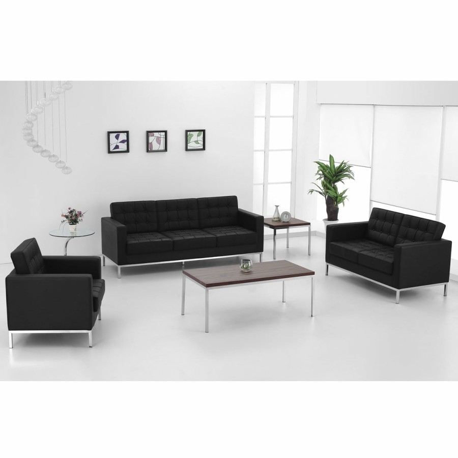 Office & Reception FLASH Reception Loveseats | Hercules Lacey Series Contemporary Button Tufted Leathersoft Loveseat With Integrated Stainless Steel Frame