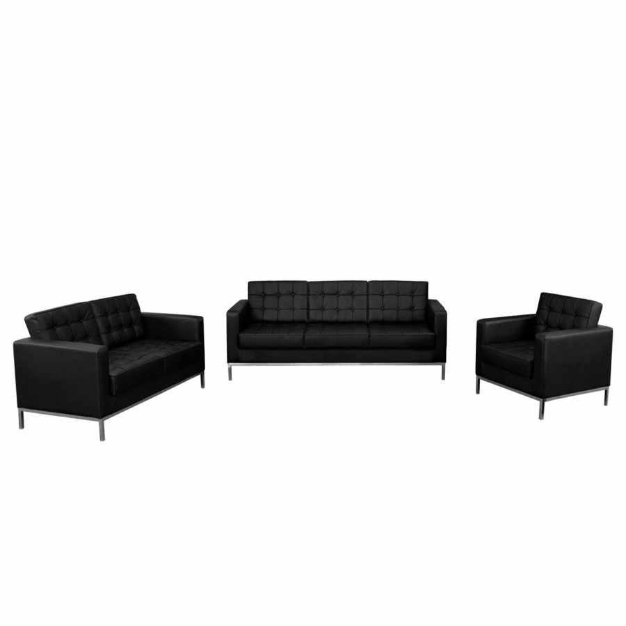 Office & Reception FLASH Reception Sets | Hercules Lacey Series Button Tufted Leathersoft Reception Set With Integrated Stainless Steel Frame