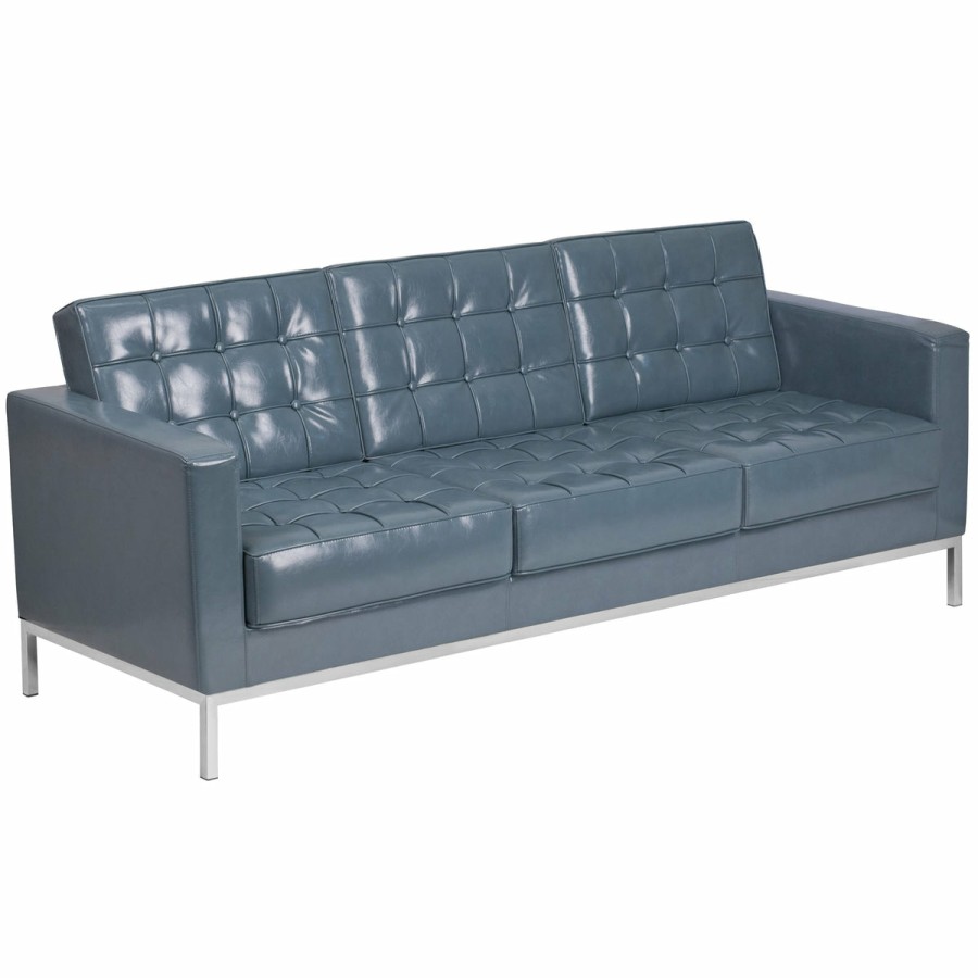 Office & Reception FLASH Reception Sofas | Hercules Lacey Series Contemporary Button Tufted Leathersoft Sofa With Integrated Stainless Steel Frame