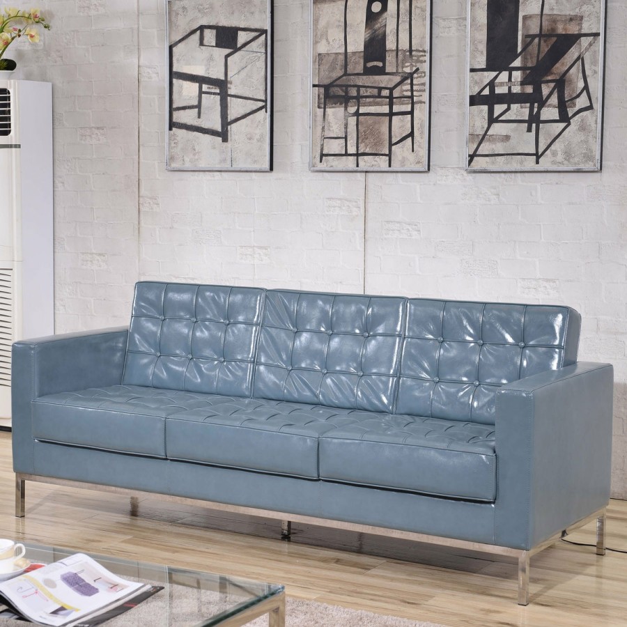 Office & Reception FLASH Reception Sofas | Hercules Lacey Series Contemporary Button Tufted Leathersoft Sofa With Integrated Stainless Steel Frame