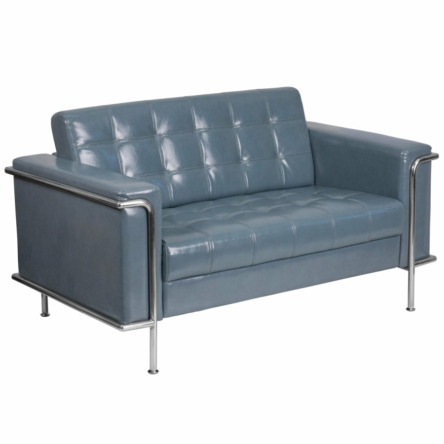 Office & Reception FLASH Reception Loveseats | Hercules Lesley Series Contemporary Leathersoft Double Stitch Detail Loveseat With Encasing Frame