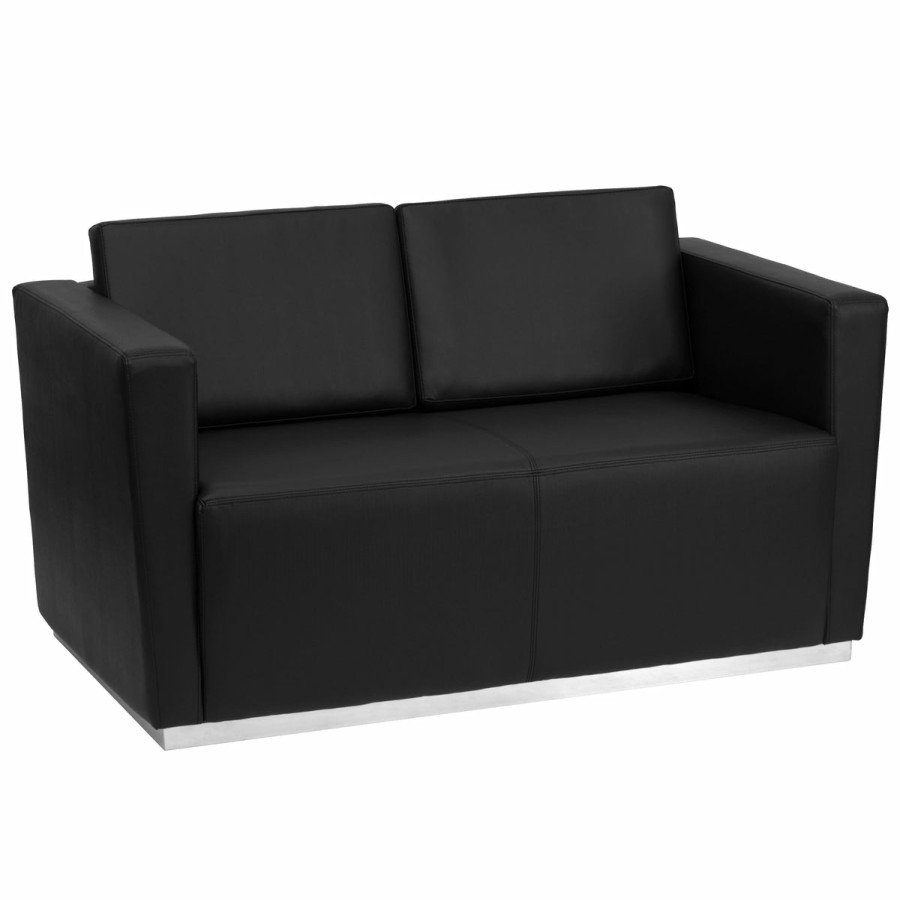 Office & Reception FLASH Reception Loveseats | Hercules Trinity Series Contemporary Leathersoft Loveseat With Stainless Steel Recessed Base