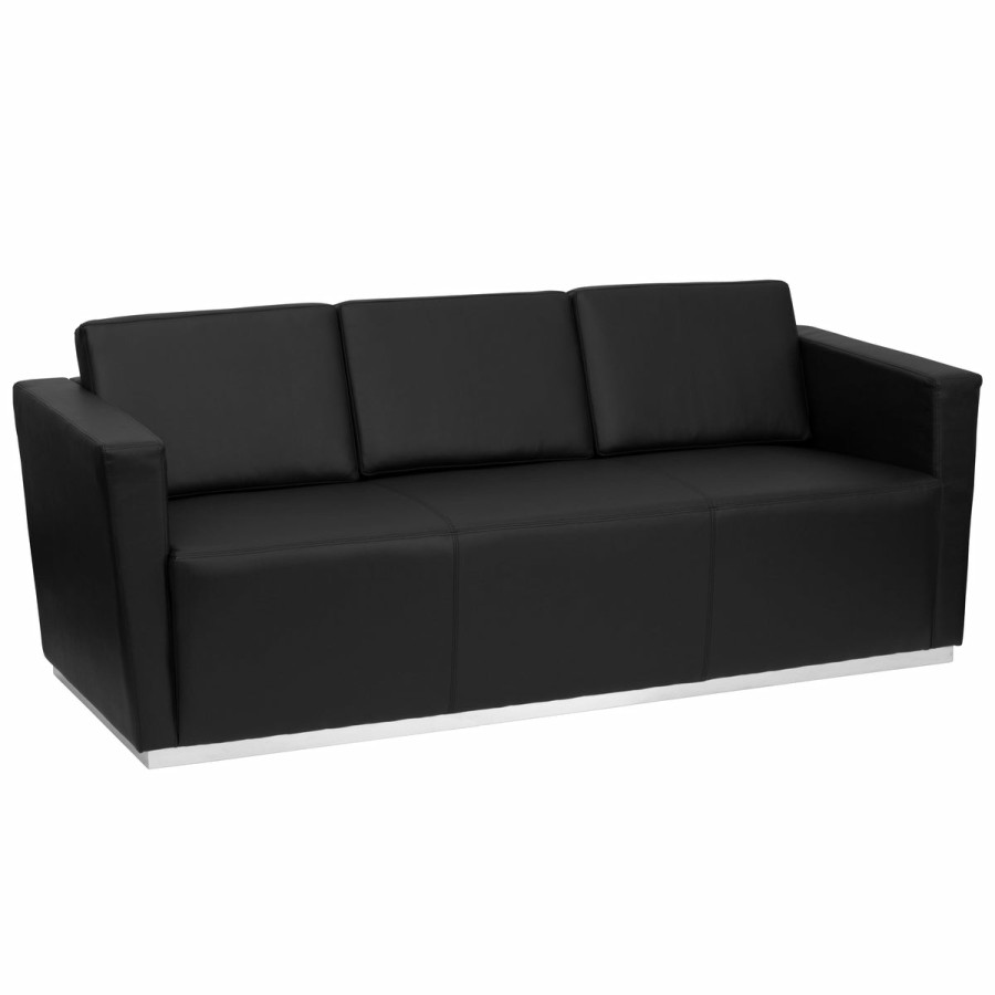 Office & Reception FLASH Reception Sofas | Hercules Trinity Series Contemporary Leathersoft Sofa With Stainless Steel Recessed Base